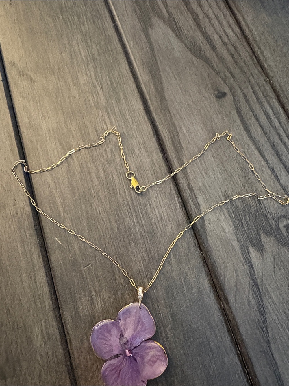 Delicate Purple Flower Pendant Necklace - Gold Chain